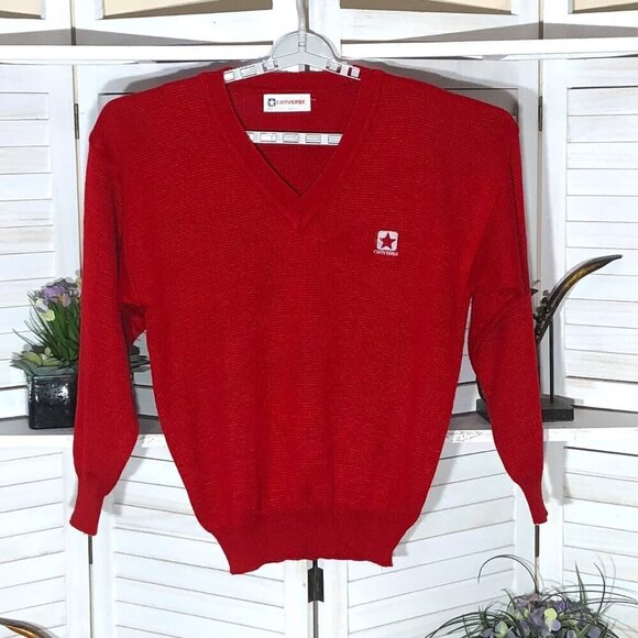 Converse Red Wool Blend Sweater V Neck Logo - Large - Picture 1 of 8